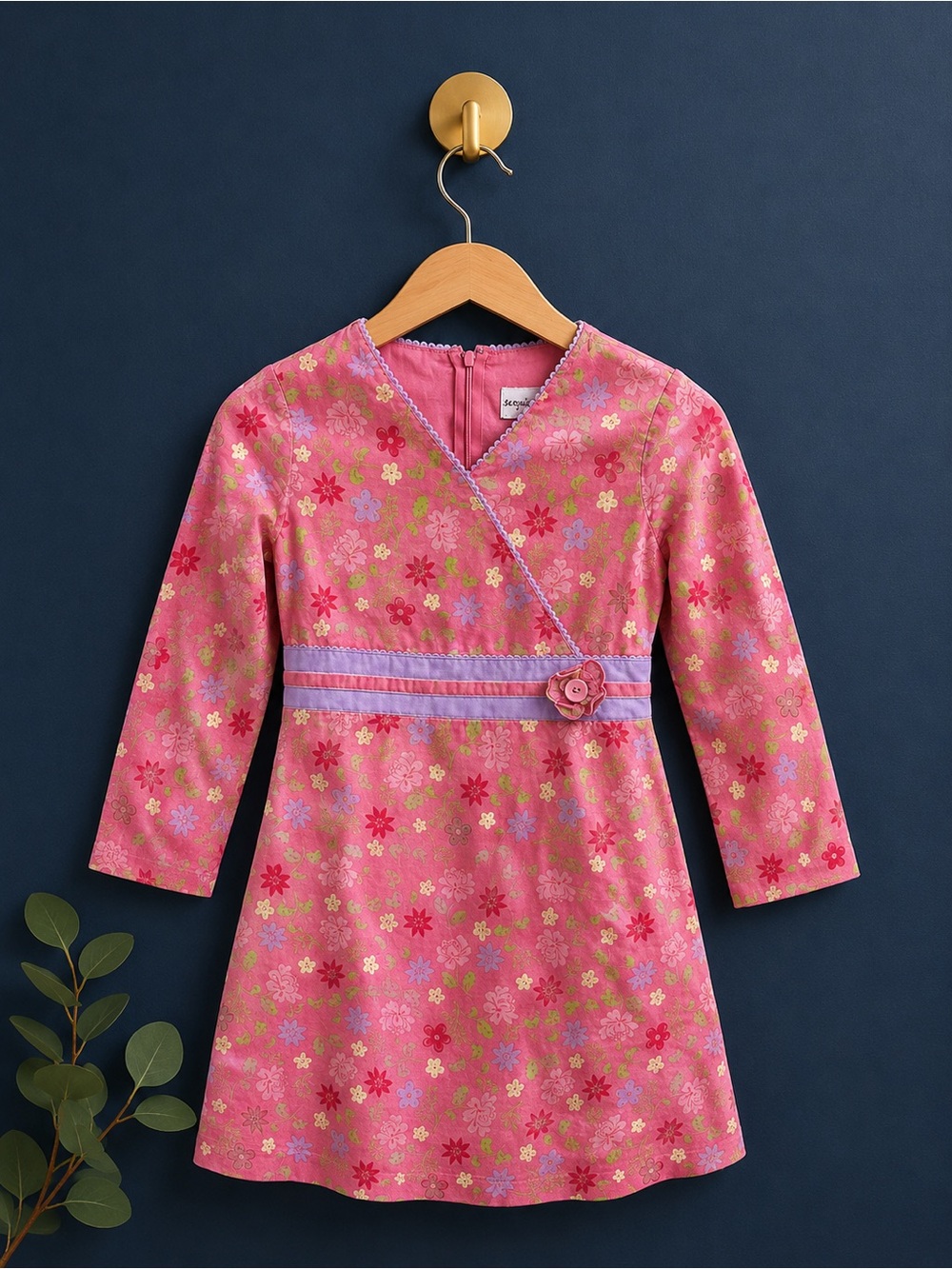 American Girl Girls Size 10 Pink Floral Cotton Dress Long Sleeve